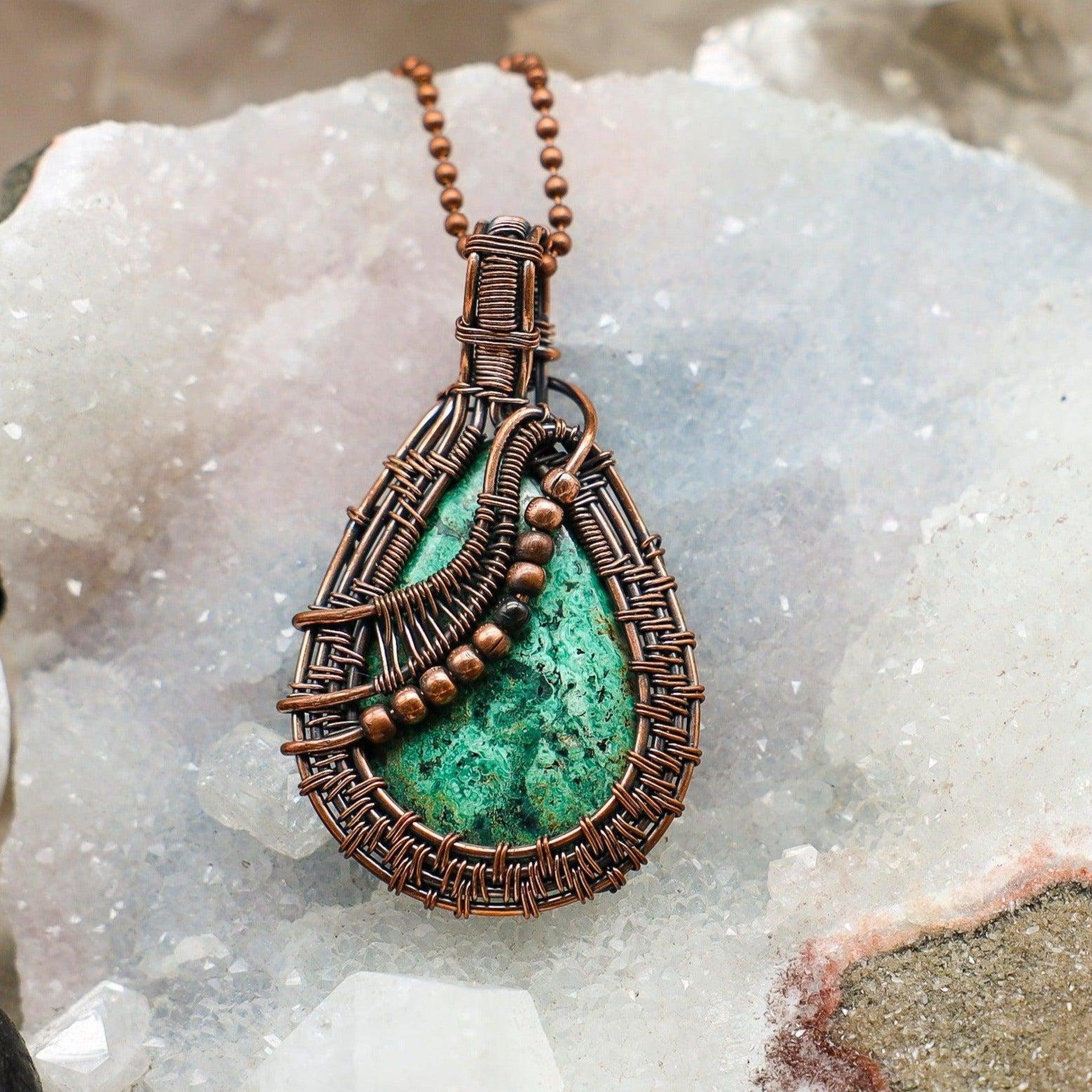 Chrysocolla Teardrop Wire Wrap Pendant