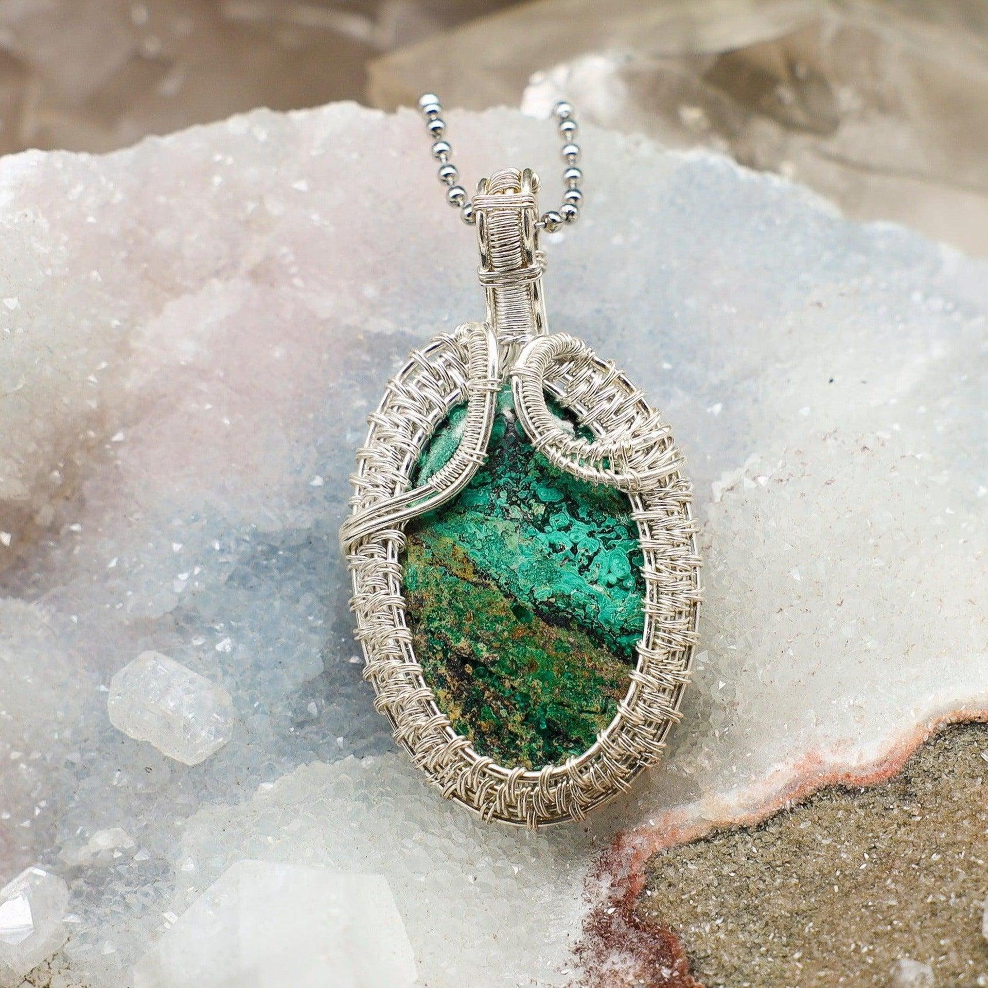 Chrysocolla Wire Wrap Pendant 2.65 Inch
