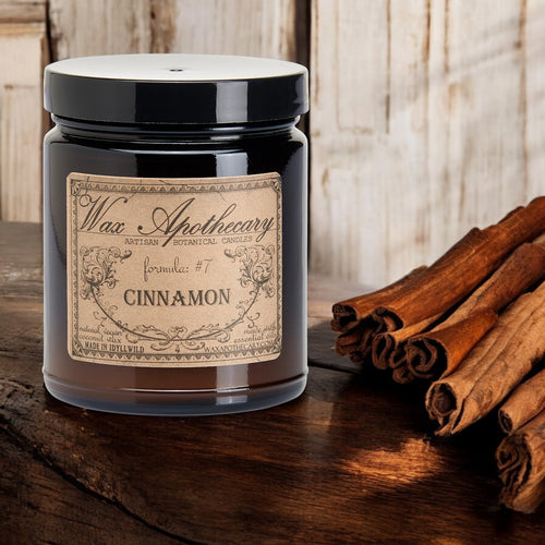 6 oz Botanical Candle in Amber Glass Jar - Cinnamon | Candle | Wiccan Center