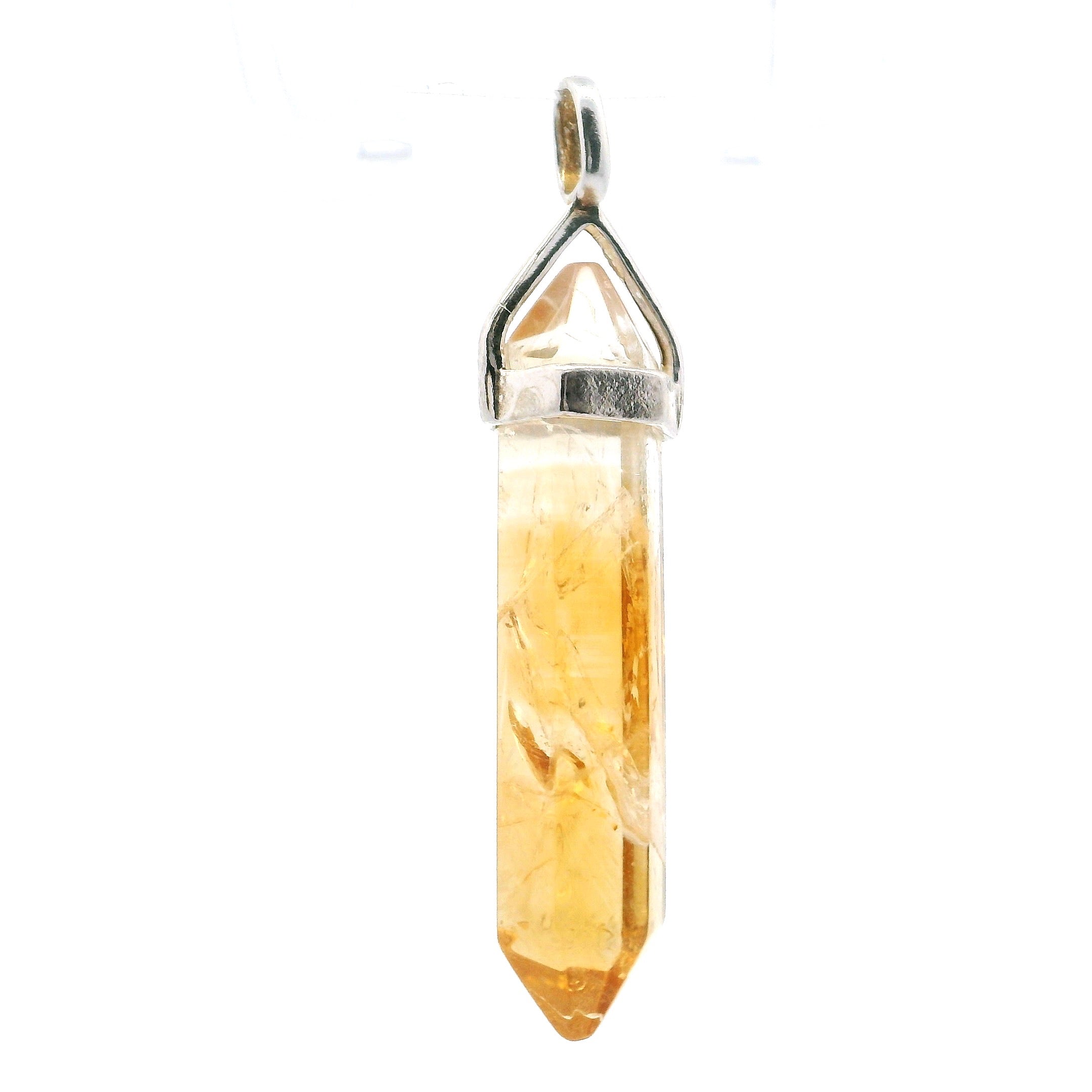 Citrine Double Point Pendant set in Open Lantern Bezel of 925 Sterling Silver | Gemstone Jewelry > Pendants | Wiccan Center