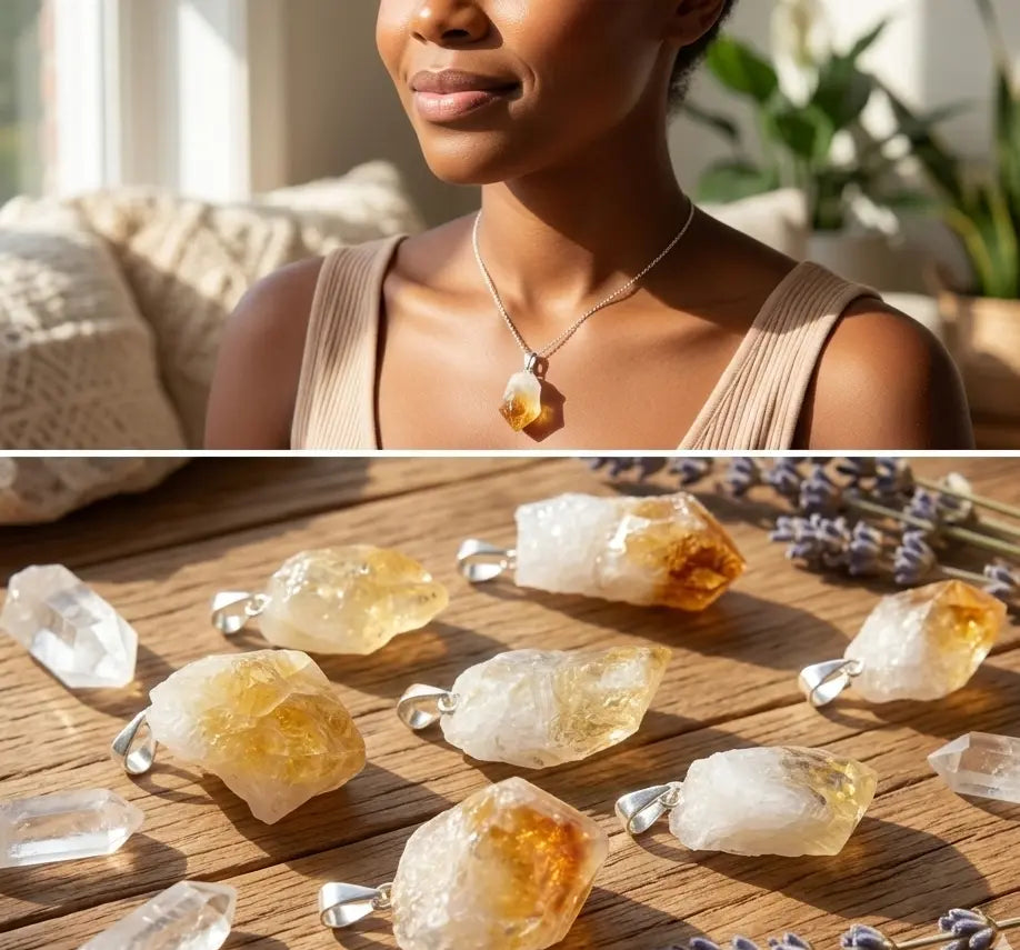 Raw Citrine Crystal Point Pendant (Silver Bail) Gemstone Jewelry Necklace Supply | Craft Supplies & Tools > Beads, Gems & Cabochons > Charms & Pendants > Charms | Wiccan Center