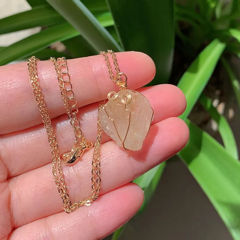 Raw Crystal Wire Wrap Gold Necklaces | necklace | Wiccan Center