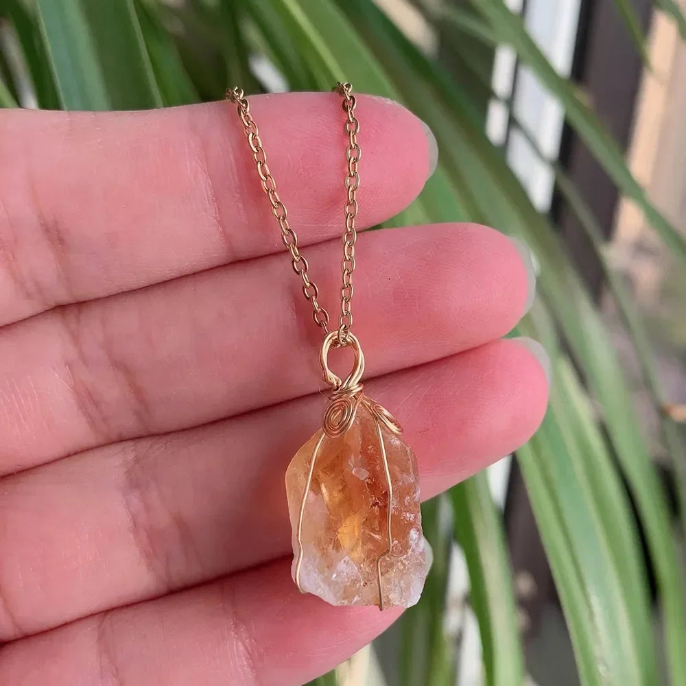 Raw Crystal Wire Wrap Gold Necklaces | necklace | Wiccan Center
