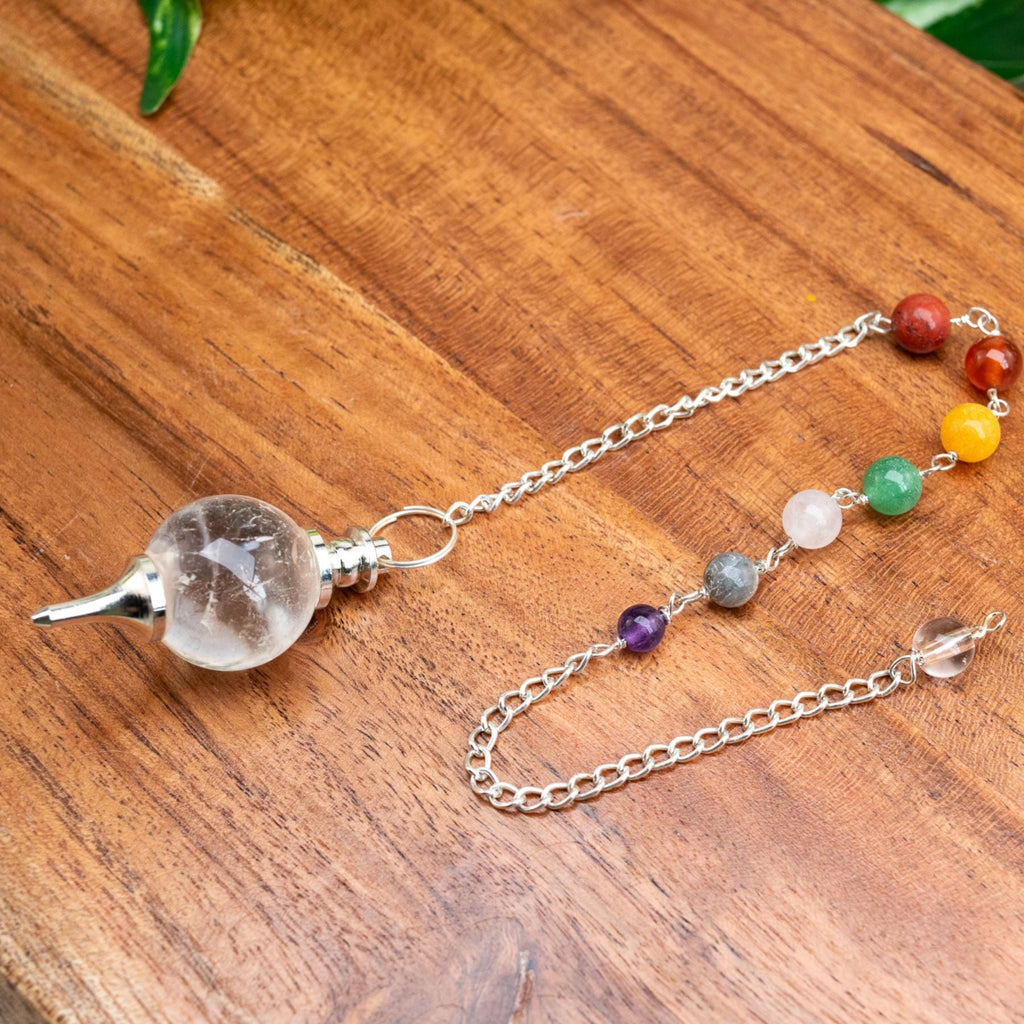 Clear Quartz Sephoroton Pendulum with 7 Chakra Stones | Pendulum | Wiccan Center