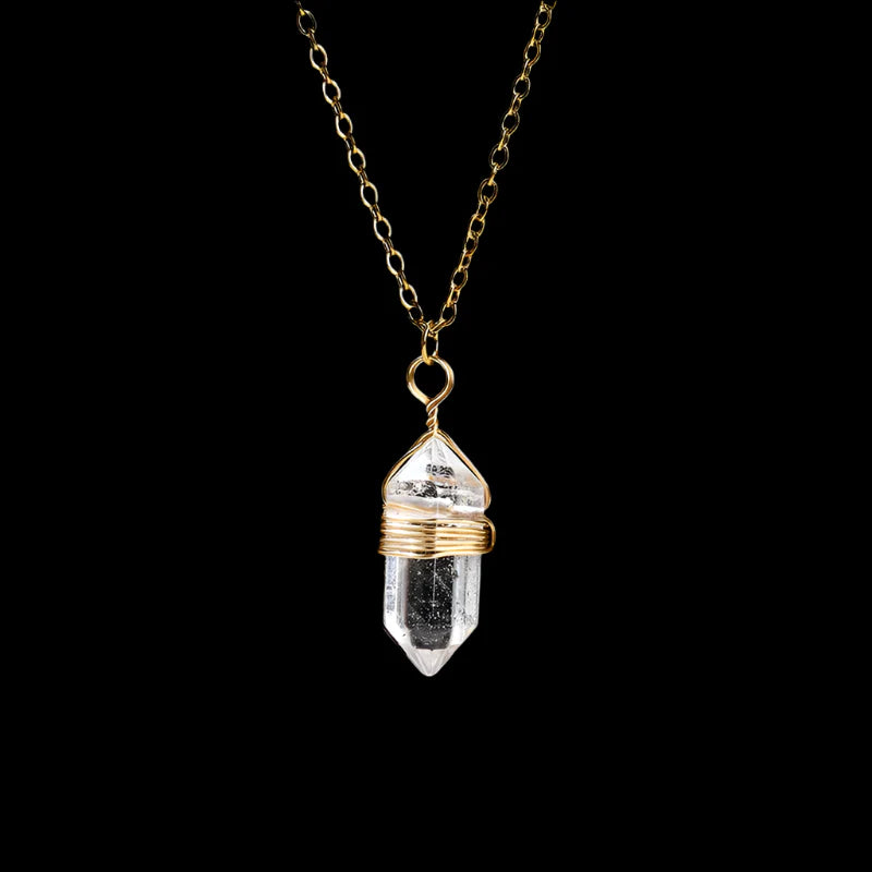 Crystal Hexagon Wire Wrap Gold Necklaces | necklace | Wiccan Center
