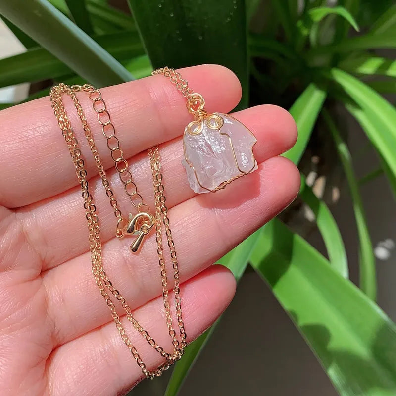 Raw Crystal Wire Wrap Gold Necklaces | necklace | Wiccan Center