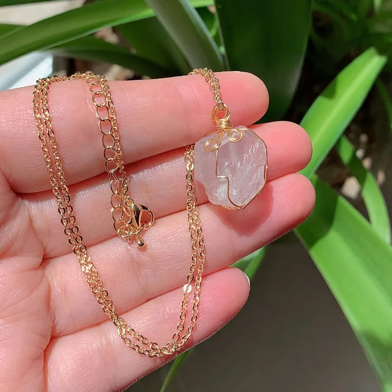 Raw Crystal Wire Wrap Gold Necklaces | necklace | Wiccan Center