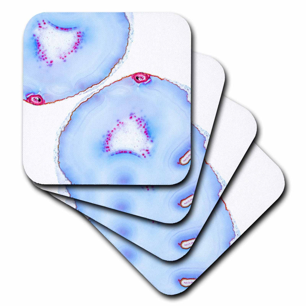 3dRose Uta Naumann Faux Glitter Pattern - Image of Trendy Baby Blue Teal Agate Gemstone Rock Quartz on White - Coasters