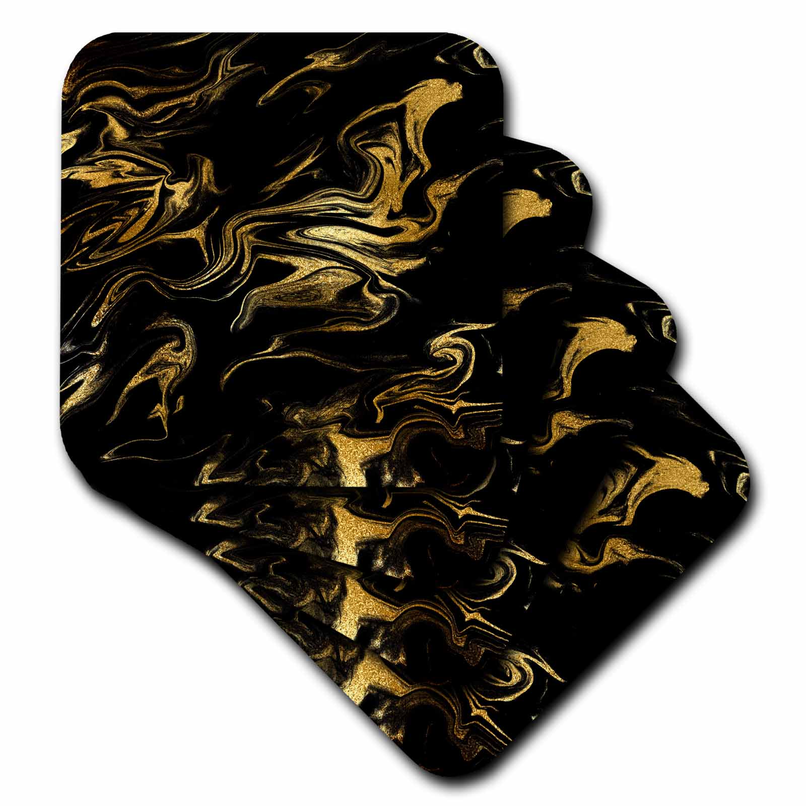 3dRose Uta Naumann Faux Glitter Pattern - Image of Chic Trendy Gold Glitter Veins on Black Marble Agate Gemstone - Coasters