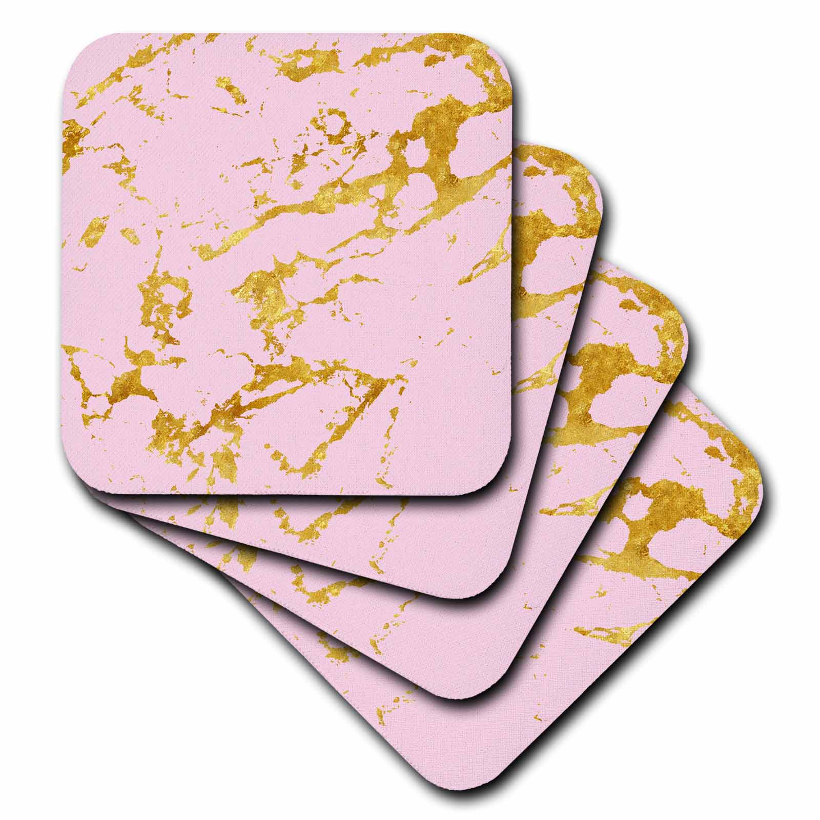3dRose Uta Naumann Faux Glitter Pattern - Image of Gold Glitter Veins on Pink Marble Agate Gemstone Quartz - Coasters