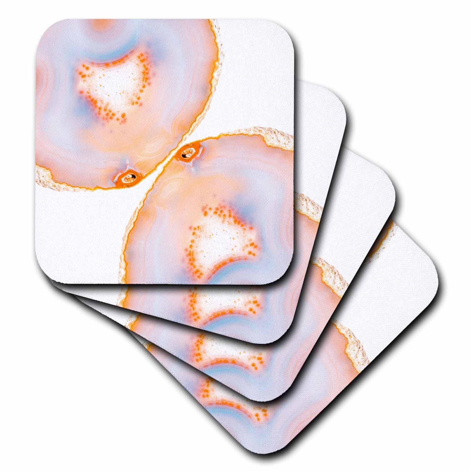 3dRose Uta Naumann Faux Glitter Pattern - Image of Trendy Pink Yellow Agate Gemstone Rock Quartz on White - Coasters