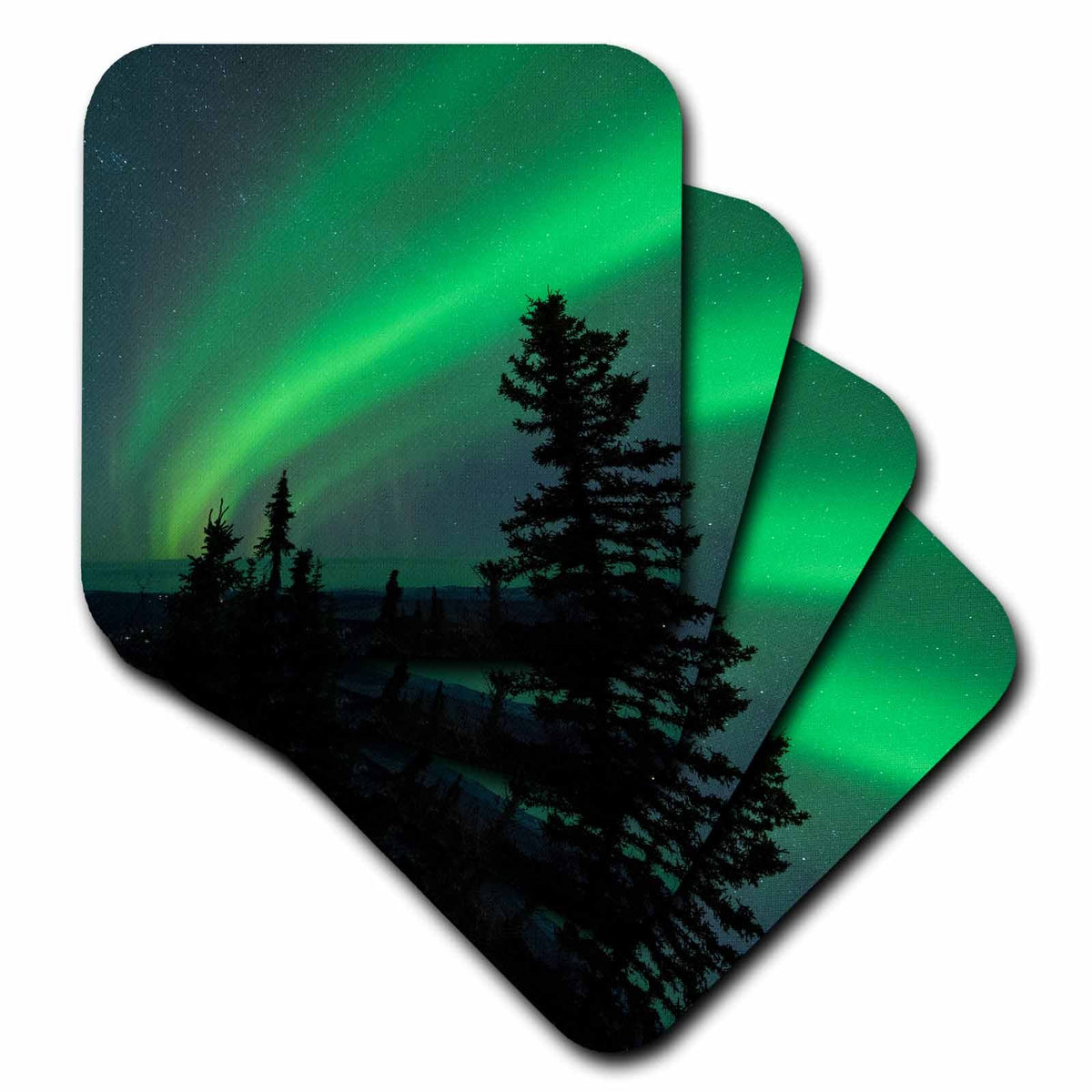 3dRose Danita Delimont - Northern Lights - US, AK, Fairbanks. Dramatic Curtain Display of Aurora Borealis. - Coasters