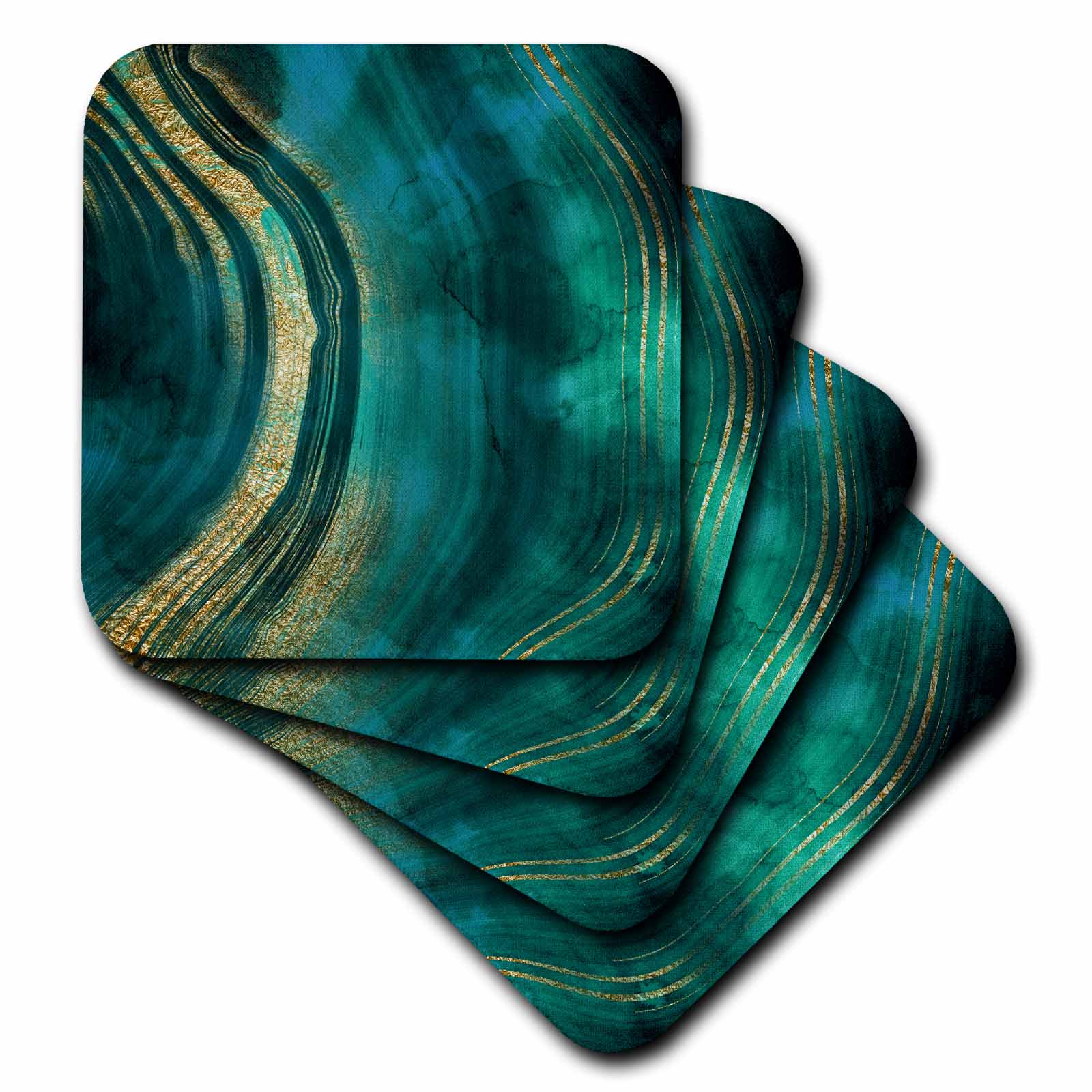 3dRose Image of Chic Dark Trendy Green Malachite Waves Agate Gemstone Quartz - Coasters (CST_315381)
