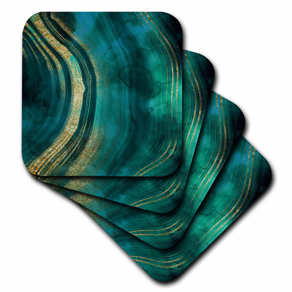 3dRose Image of Chic Dark Trendy Green Malachite Waves Agate Gemstone Quartz - Coasters (CST_315381)