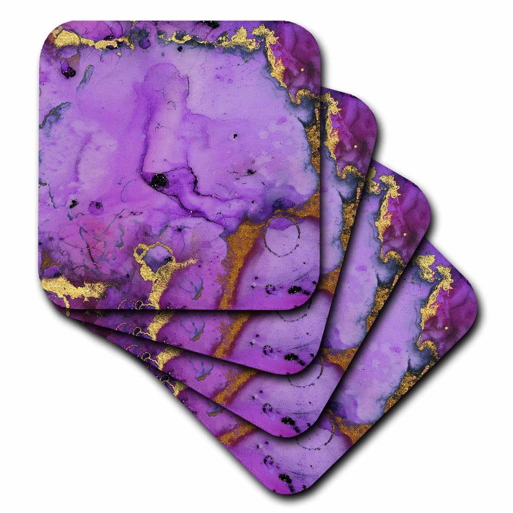 3dRose Uta Naumann Faux Glitter Pattern - Image of Chic Trendy Purple and Gold Marble Agate Gemstone Quartz - Coasters (CST_319644)
