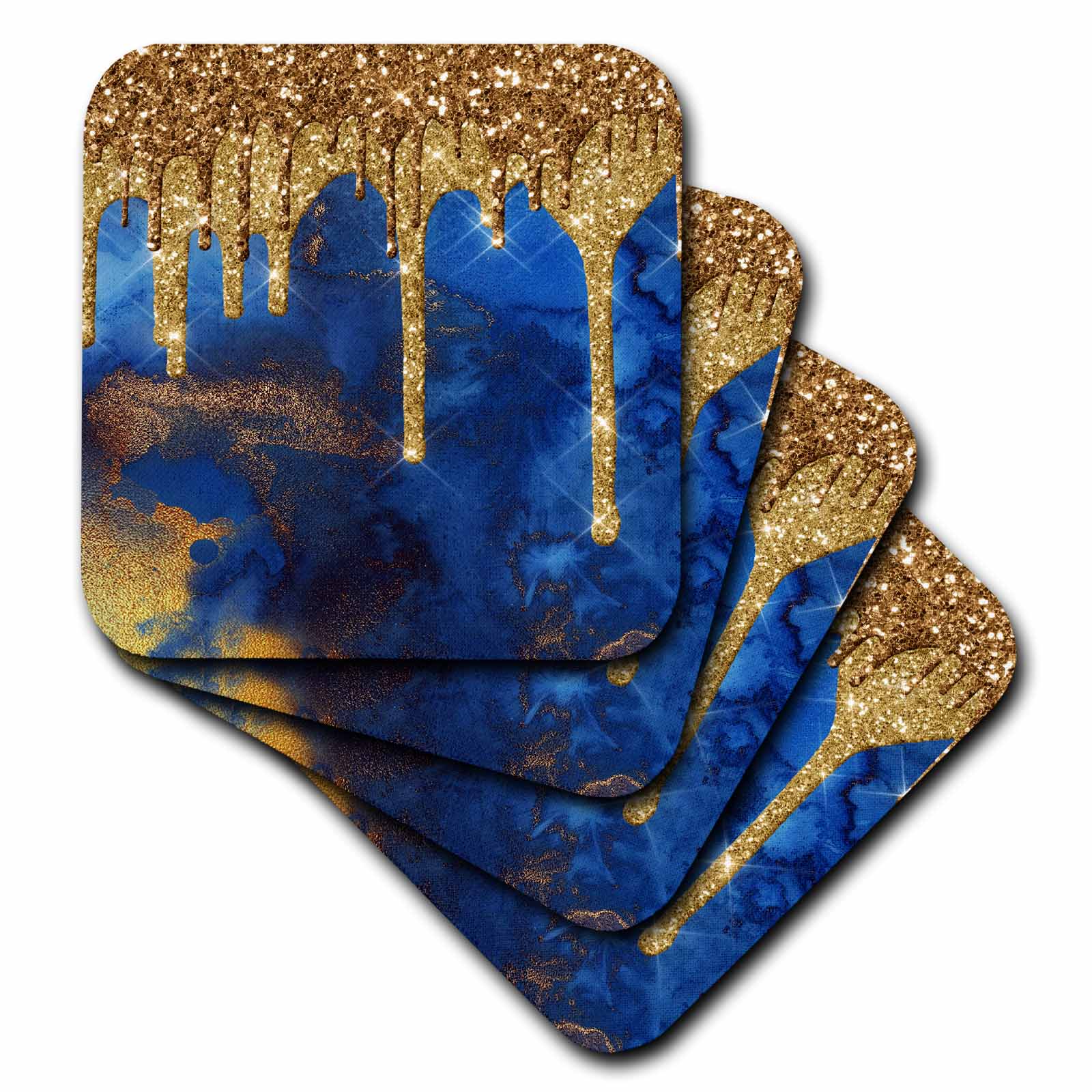 3dRose Uta Naumann Faux Glitter Pattern - Image of Chic Trendy Emerald and Gold Droplets Marble Agate Gemstone - Coasters (CST_319645)