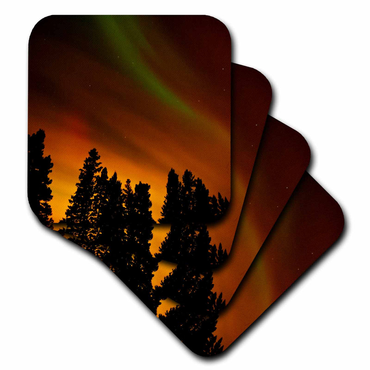 3dRose Canada, Manitoba, Birds Hill Provincial Park. Aurora Borealis, Trees - Coasters (CST_329750)