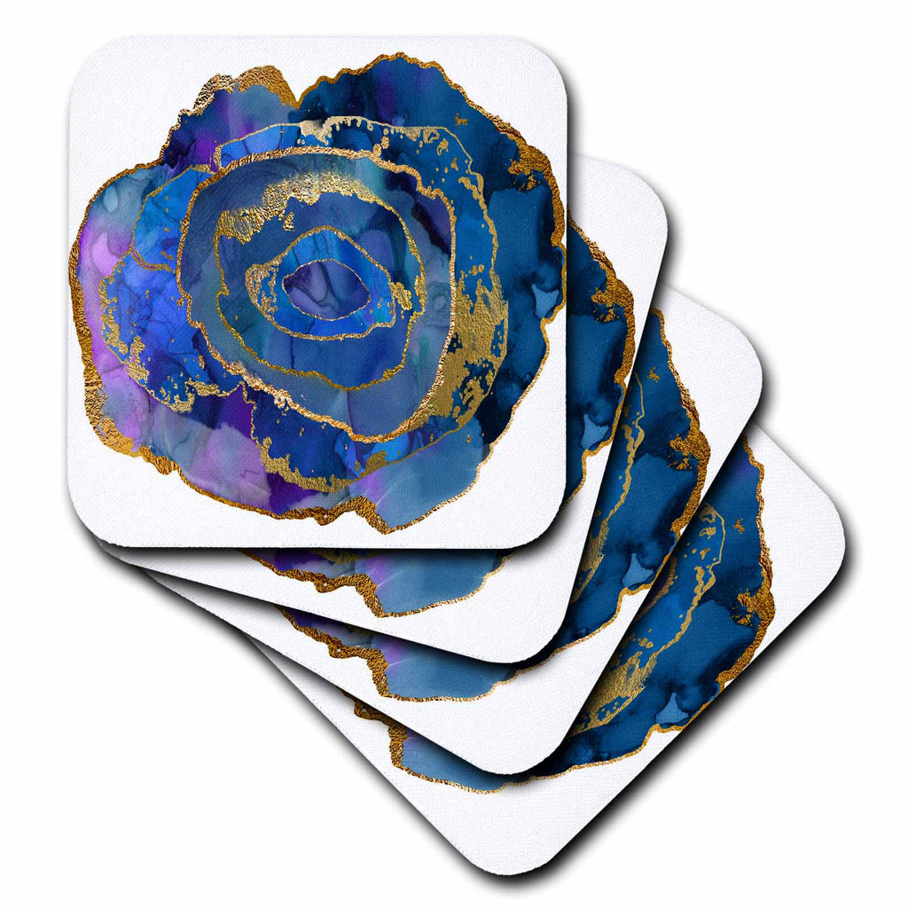 3dRose Blue and Image of Gold Agate Crystal Illustration - Coasters (cst_335931)