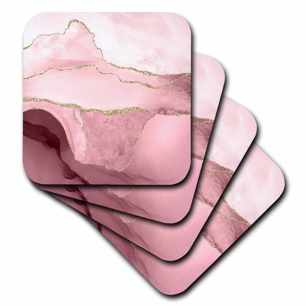 3dRose Glam Pink and Image of Gold Agate Design - Coasters (CST_338010)