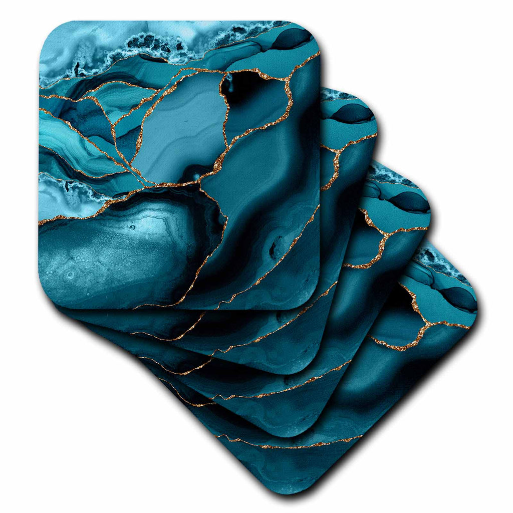 3dRose Illustration From Ice Blue Marble Agate Texture With Gold Veins - Coasters (cst_338740)