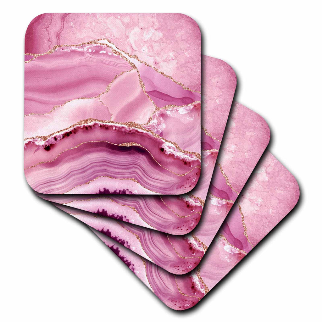 3dRose Illustration From Blush Pink Marble Agate Texture With Gold Veins - Coasters (cst_338741)