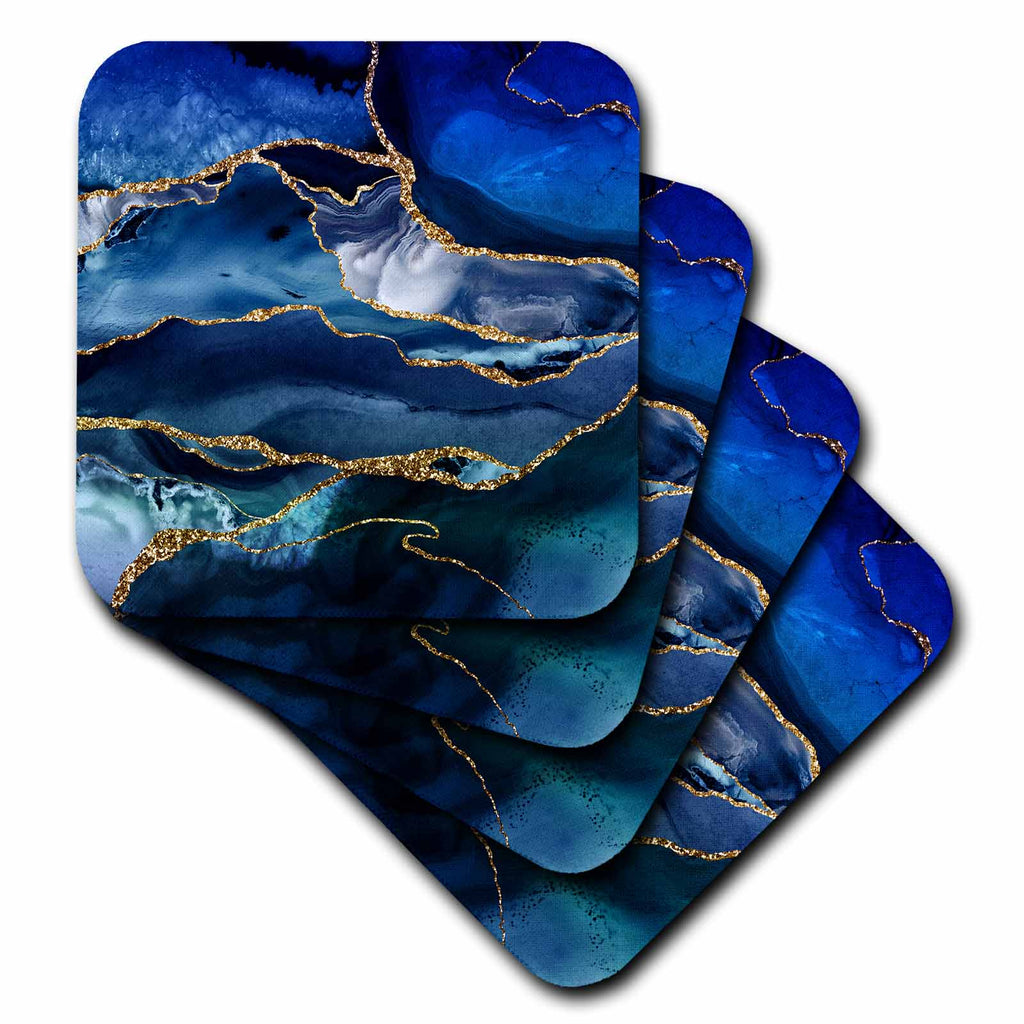 3dRose Illustration From Classic Blue Marble Agate Texture With Gold Veins - Coasters (cst_338742)