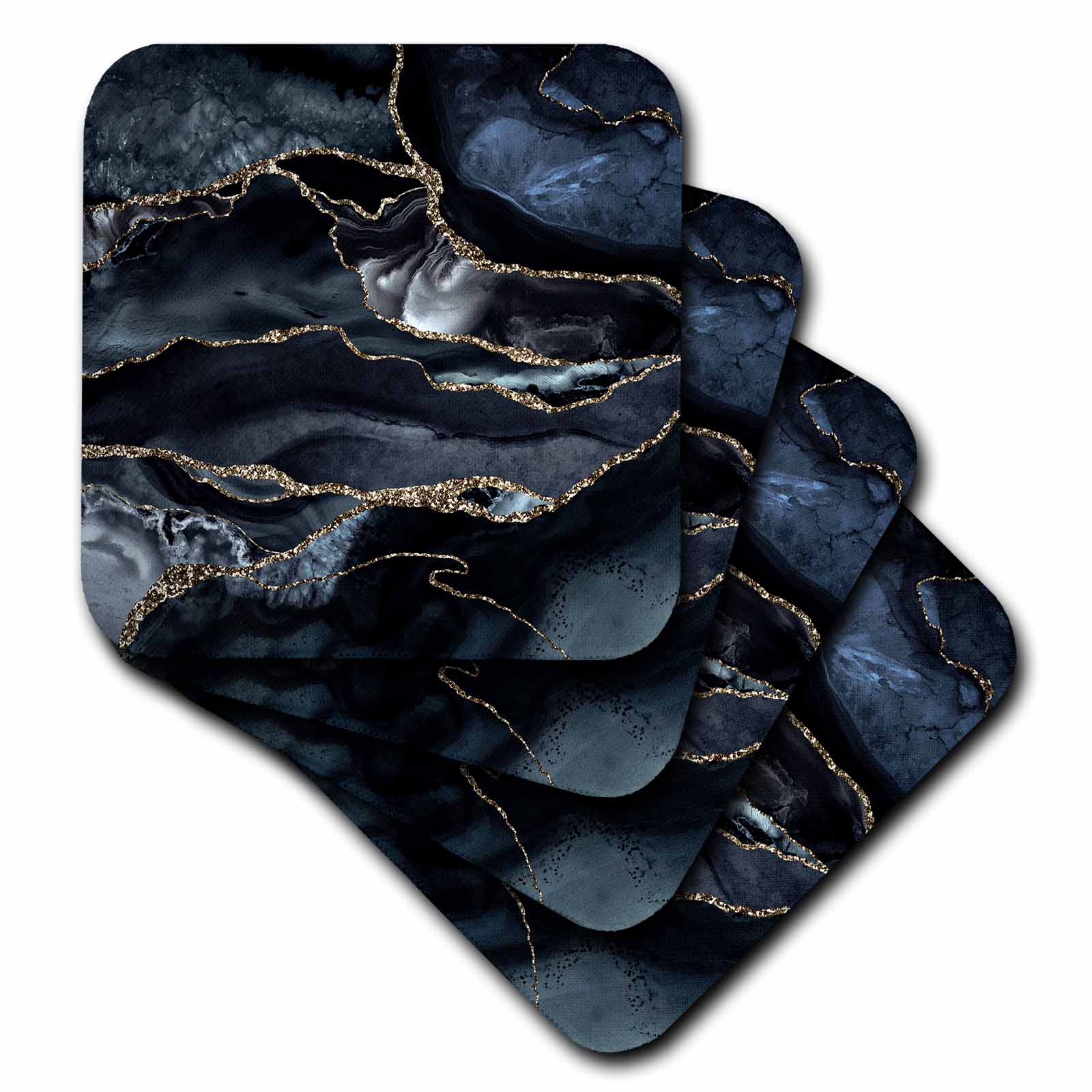 3dRose Illustration From Night Blue Marble Agate Texture With Gold Veins - Coasters (cst_338743)