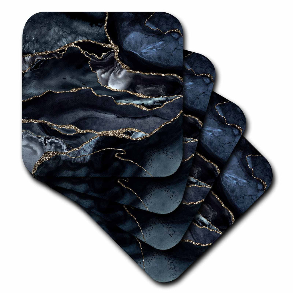 3dRose Illustration From Night Blue Marble Agate Texture With Gold Veins - Coasters (cst_338743)
