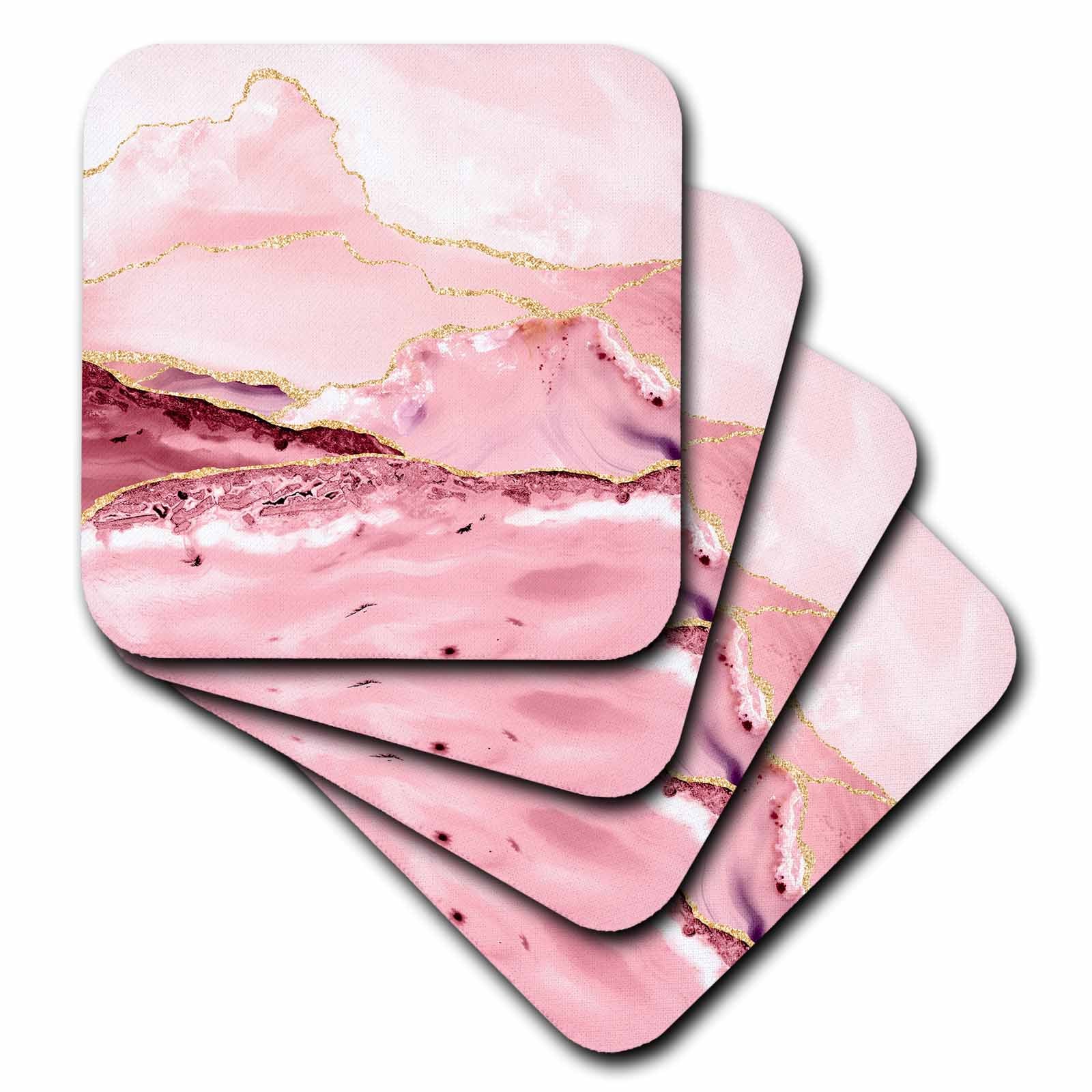 3dRose Illustration From Blush Marble Agate Texture With Gold Veins - Coasters (cst_338744)