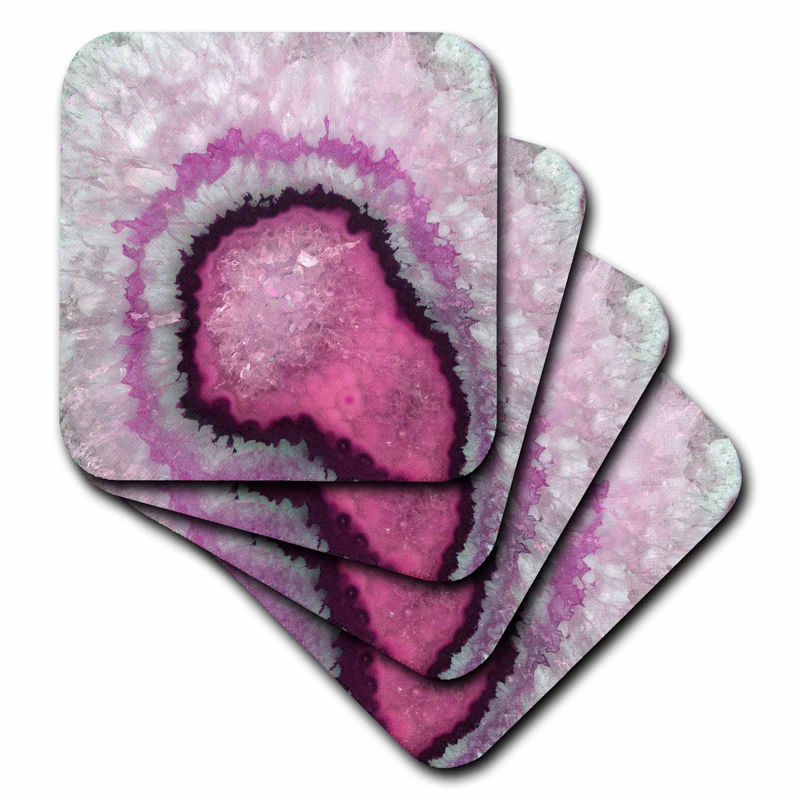 3dRose Anne Marie Baugh - Design - Pink and White Image of Crystal Agate - Coasters (CST_340221)