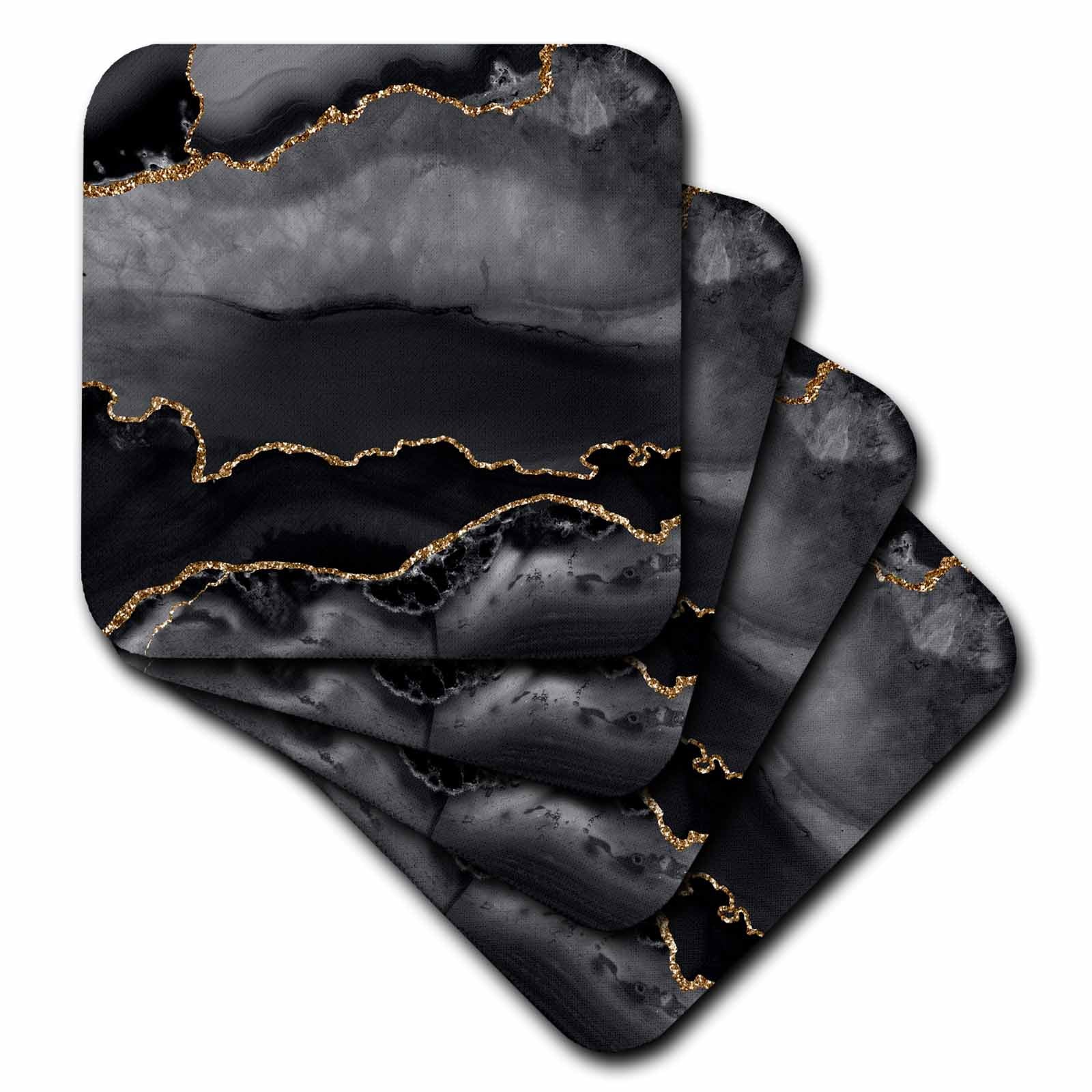 3dRose Modern Black and Image of Gold Abstract Agate Pattern - Coasters (CST_340231)