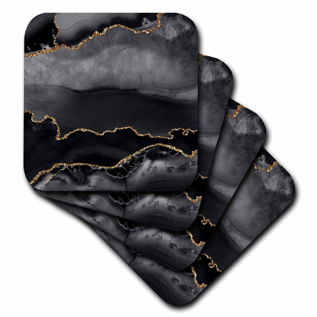 3dRose Modern Black and Image of Gold Abstract Agate Pattern - Coasters (CST_340231)