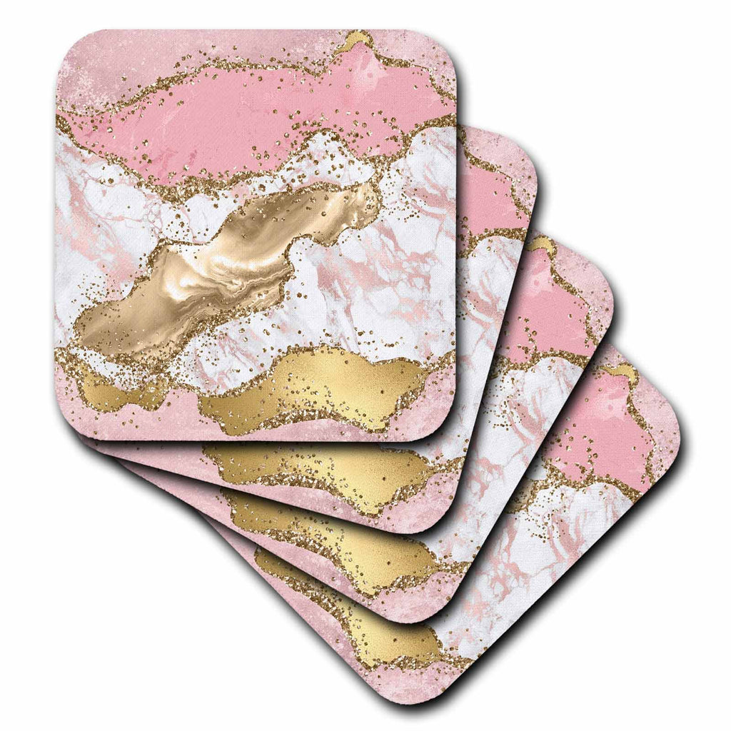 3dRose Glam Pink and Image of Gold Glitter Image of Marble Agate Design - Coasters (CST_342818)
