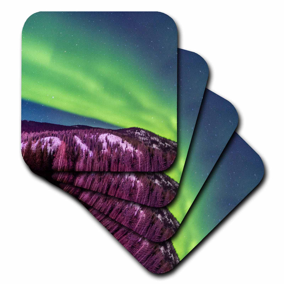3dRose USA, Alaska, Fairbanks. Aurora borealis over mountain landscape. - Coasters (cst_345807)