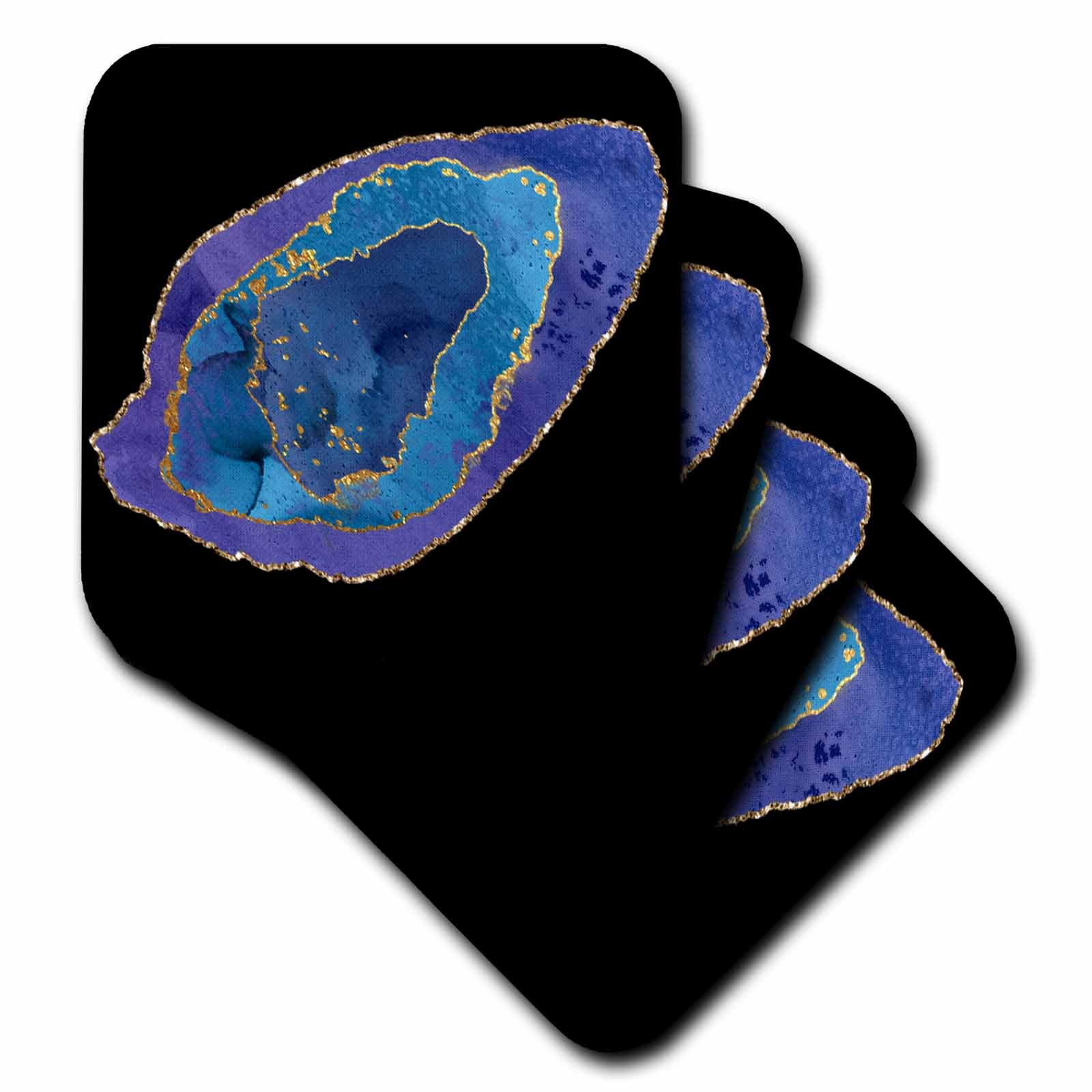 3dRose Glam Blue and Image Of Gold Agate Rock Illustration - Coasters (cst_356971)