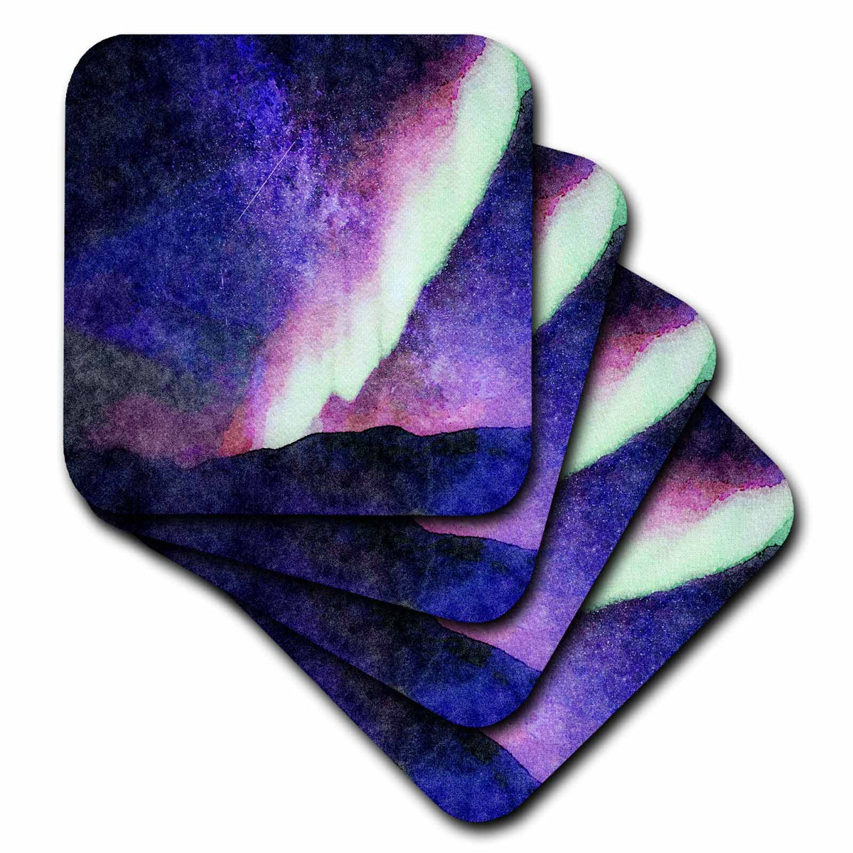 3dRose Auroa Borealis Night Sky Image of Watercolor Painting - Coasters (cst-377329)