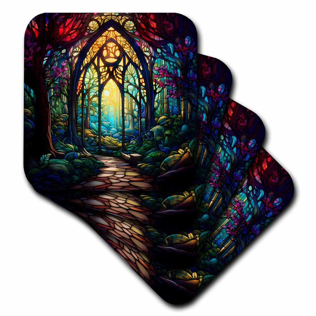 3dRose Fantasy Image of Stained Glass Forest Background - Coasters (cst-384250) | Coaster | Wiccan Center