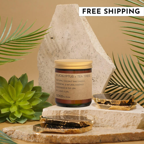 3.5oz Eucalyptus + Tea Tree Natural Coconut Apricot Wax Candle | COCO Self Care - Candles | Wiccan Center