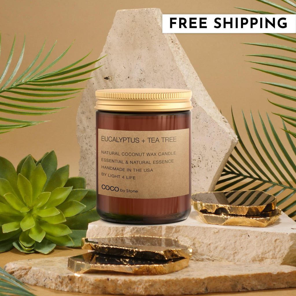 7.2oz Eucalyptus + Tea Tree Natural Coconut Apricot Wax Candle | COCO Self Care - Candles | Wiccan Center