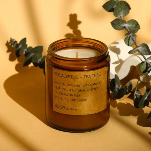 3.5oz Eucalyptus + Tea Tree Natural Coconut Apricot Wax Candle | COCO Self Care - Candles | Wiccan Center