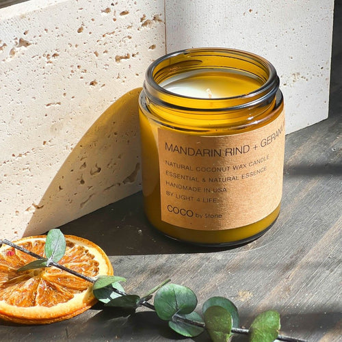 3.5oz Mandarin Rind + Geranium Natural Coconut Apricot Wax Candle | COCO Self Care - Candles | Wiccan Center