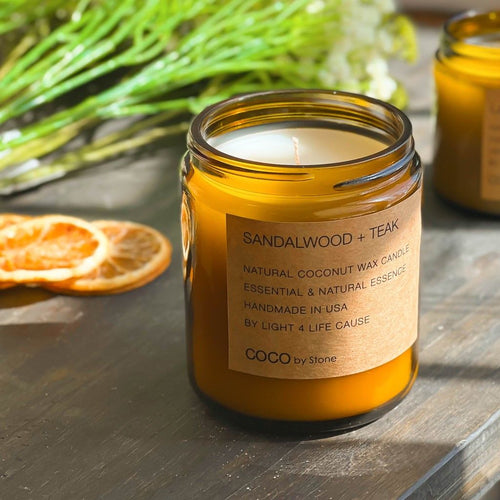 3.5oz Sandalwood + Teak Natural Coconut Apricot Wax Candle | COCO Self Care - Candles | Wiccan Center