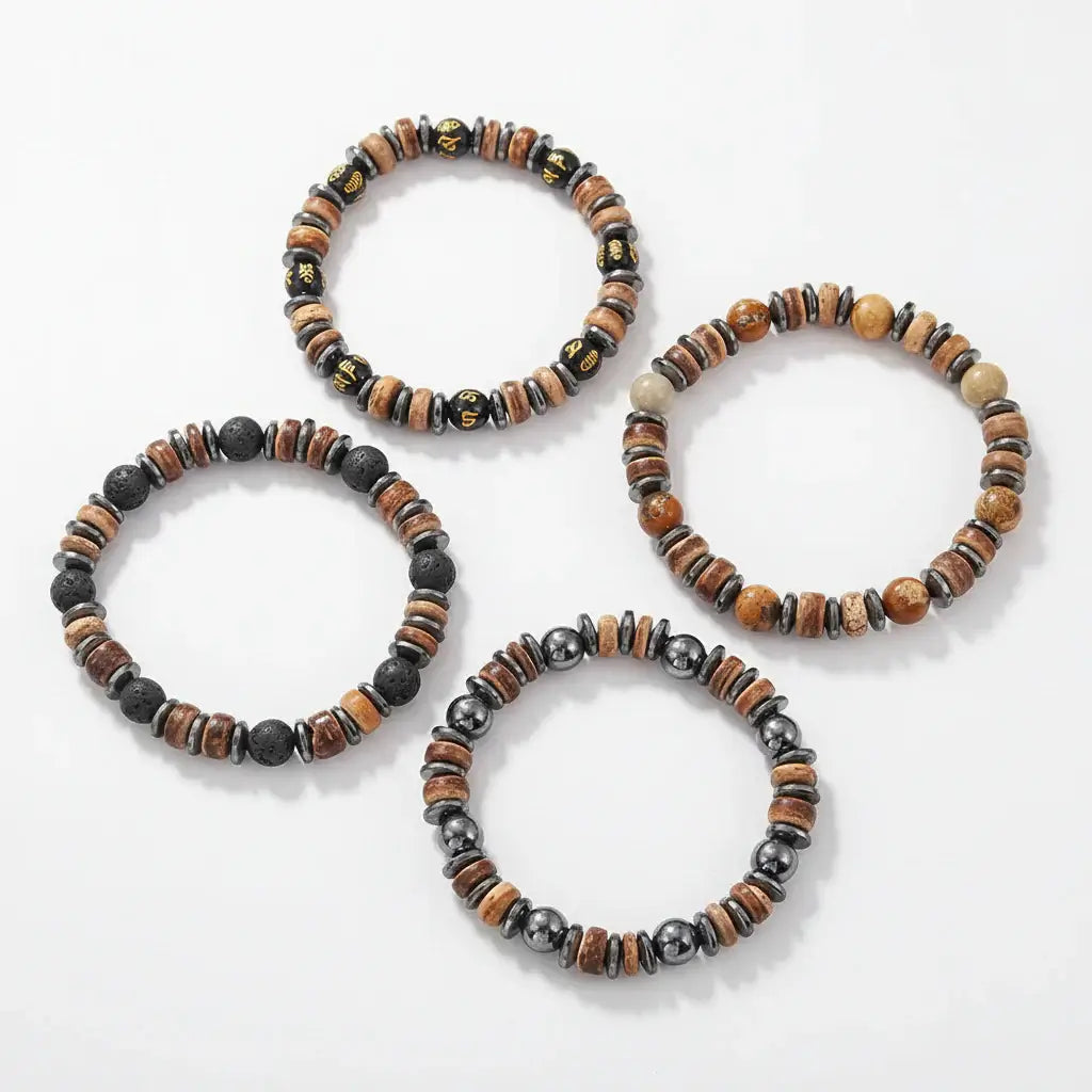 Coconut Shell Bracelet For Men Bohemian Tribal Wooden Beaded Wristband