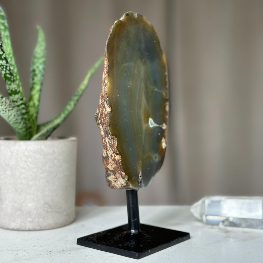 Colorful Agate Crystal Piece with Metal Base, Stunning Decor Stone 100% natural, Uruguayan Geode | Stalactite Eye Display | Wiccan Center