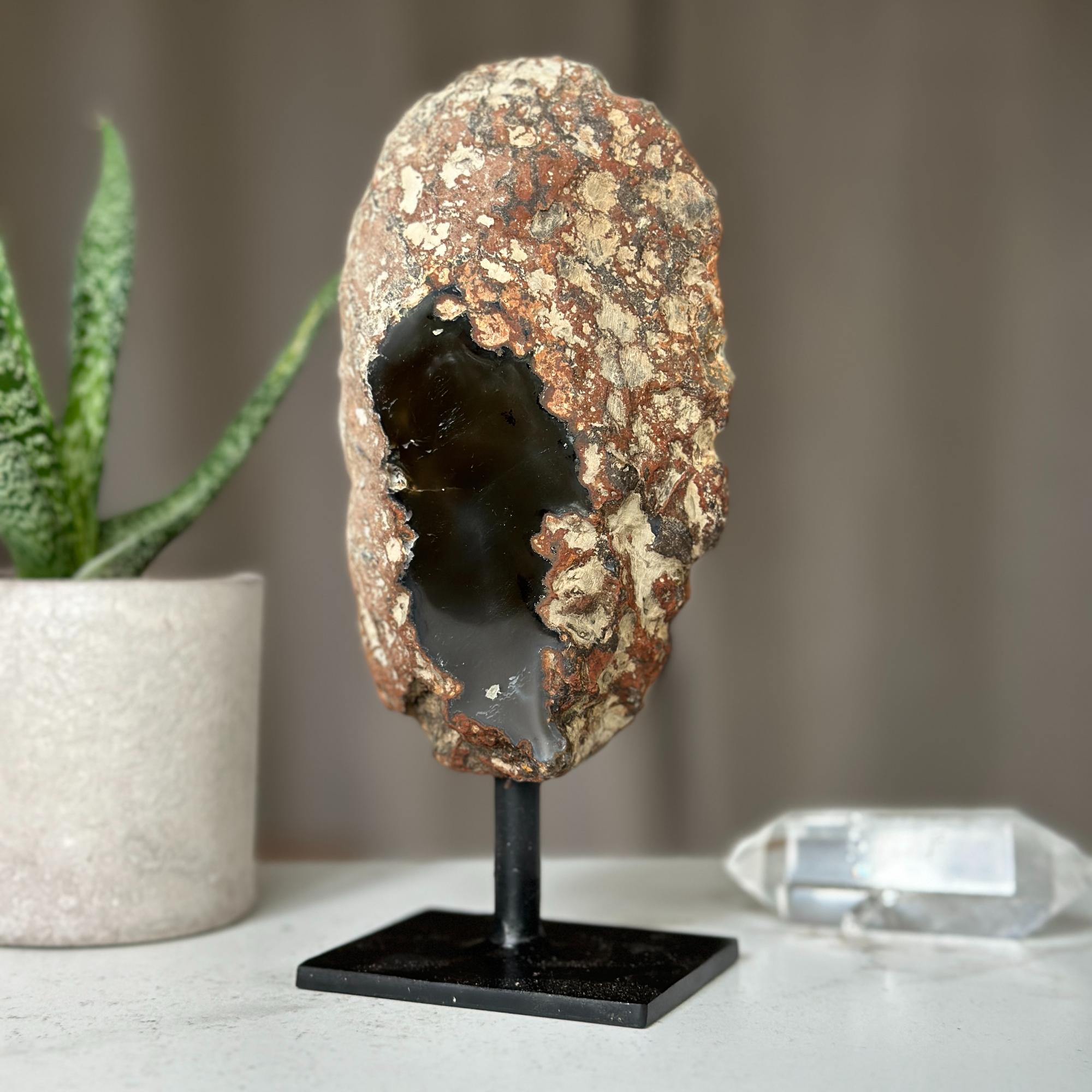 Colorful Agate Crystal Piece with Metal Base, Stunning Decor Stone 100% natural, Uruguayan Geode | Stalactite Eye Display | Wiccan Center