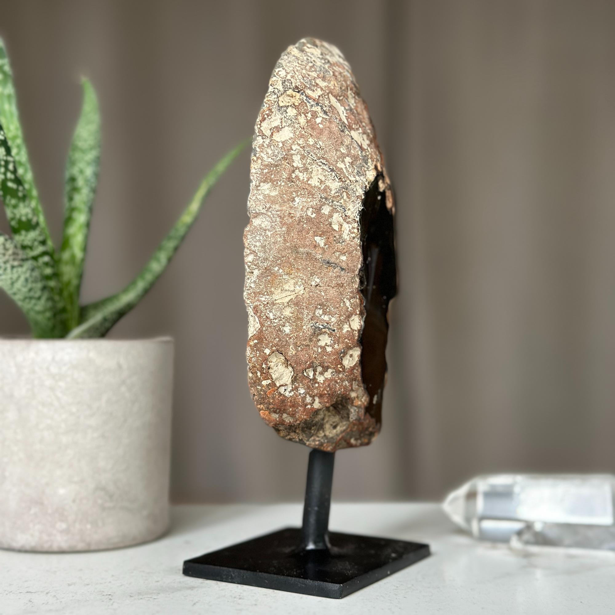 Colorful Agate Crystal Piece with Metal Base, Stunning Decor Stone 100% natural, Uruguayan Geode | Stalactite Eye Display | Wiccan Center