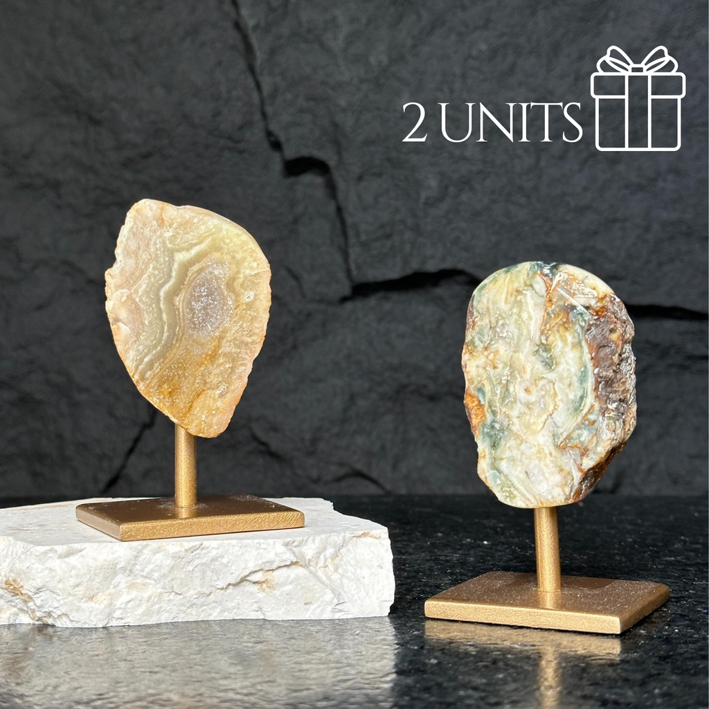Colorful Jasper Slice Set On Metal Stand | | Wiccan Center