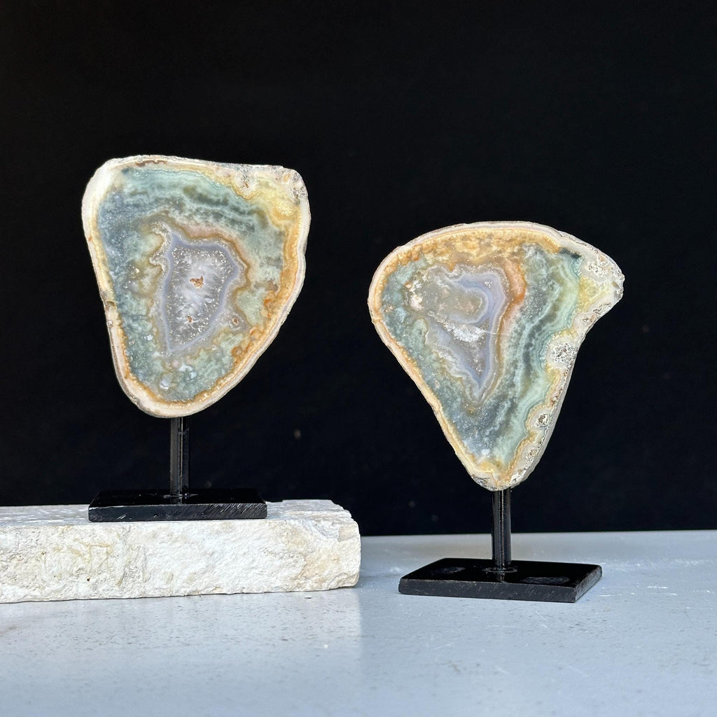 Colorful Jasper Slice Set On Metal Stand | | Wiccan Center