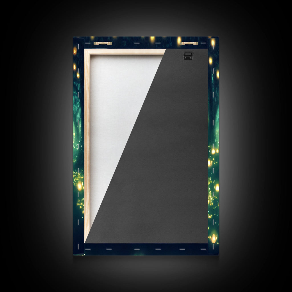 Fantasy forest wall decor, ready to hang 3 piece canvas print, 3 piece wall art, firefly wall art, Fireflies In A Fairy Forest at Night | | Wiccan Center