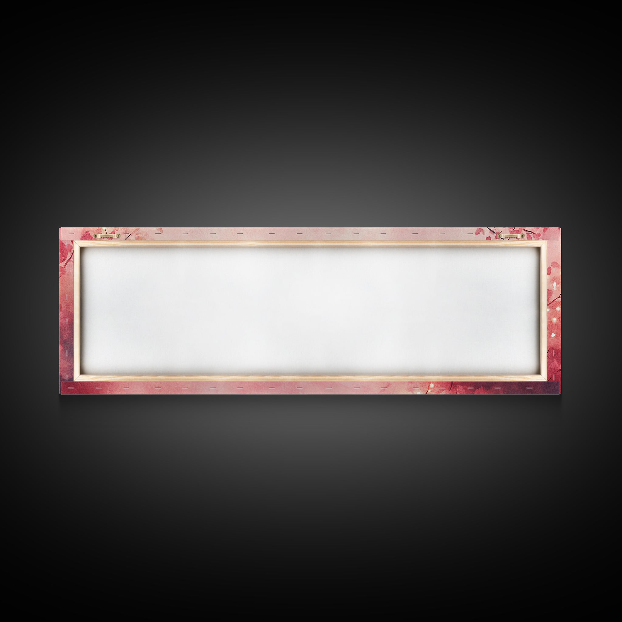 Pink Wall Art Framed Canvas Print with Fairy Lights in Blush Backdrop, Cottagecore Aesthetic, Horizontal Rustic Decor for Living Room